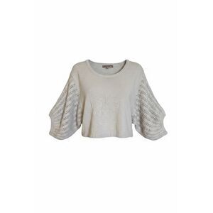 Kaisely Knit Balloon Sleeve Wool Blend Boxy Crop Sweater Beige Large